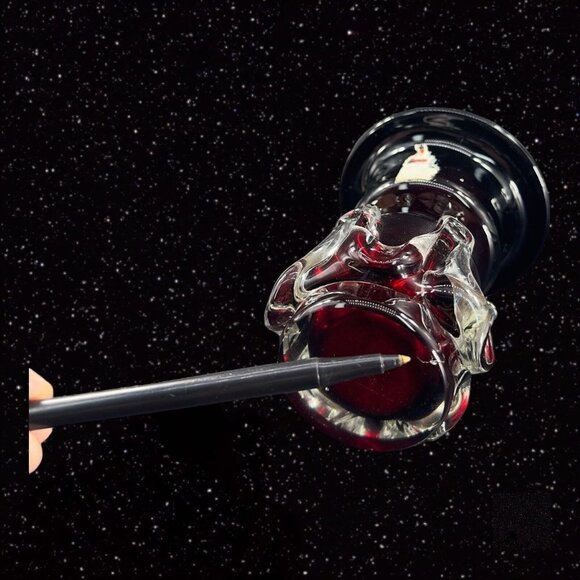 Polish Art Glass Red W Clear Swirls Vase Single Candle Holder From Poland VTG - Picture 8 of 11